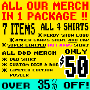 Get all four shirts, the cap, the dice in bag, and the poster
